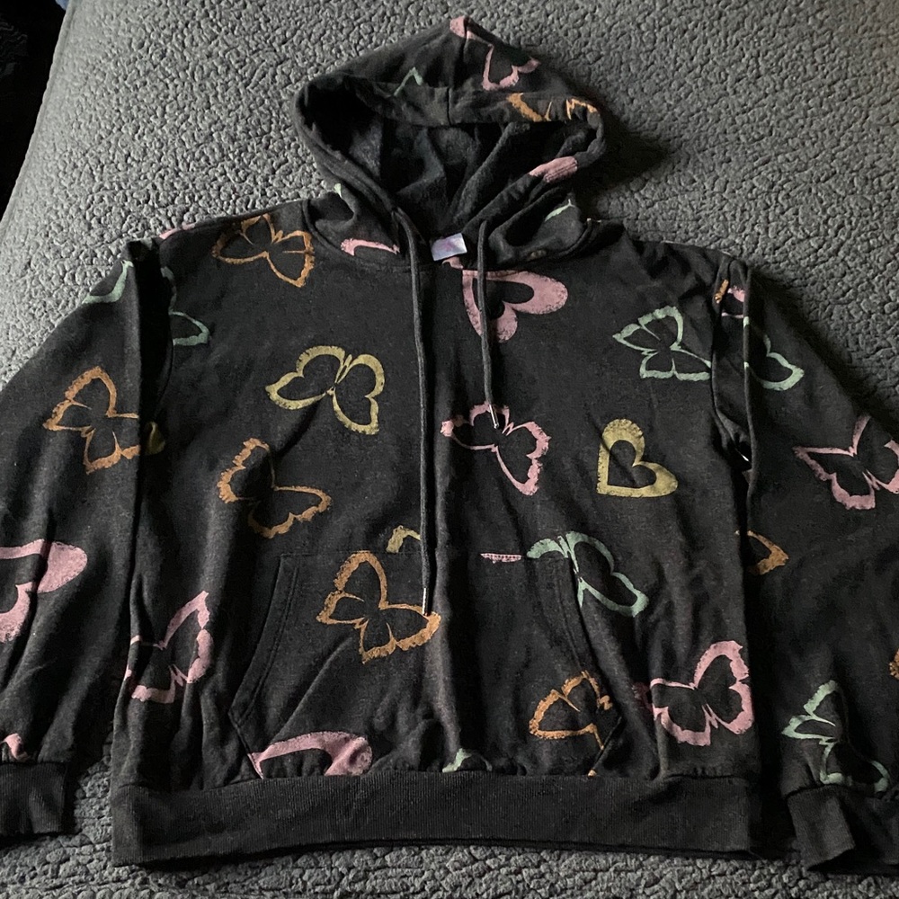 No Boundaries Black Hoodie with Multicolor Heart Patterns